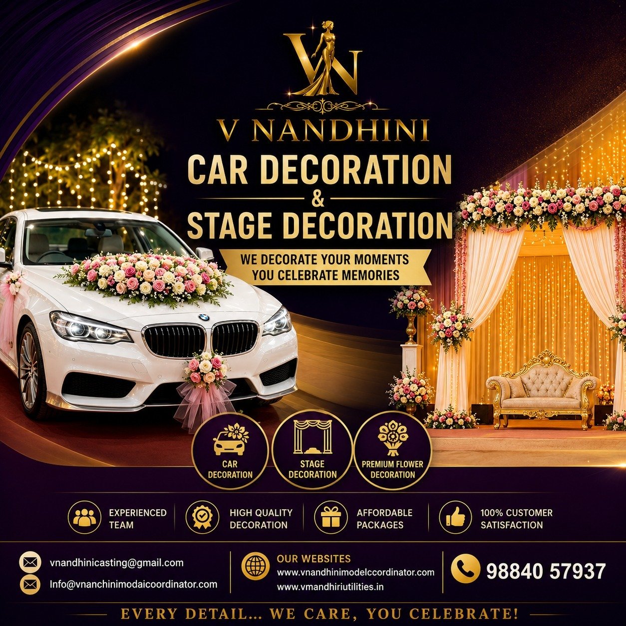 V Nandhini Car Decoration Wedding Stage Decoration Chennai
